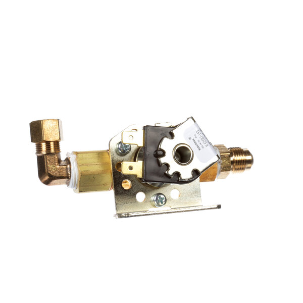 A brass and gold Fetco Fill Valve Assembly for a coffee machine.