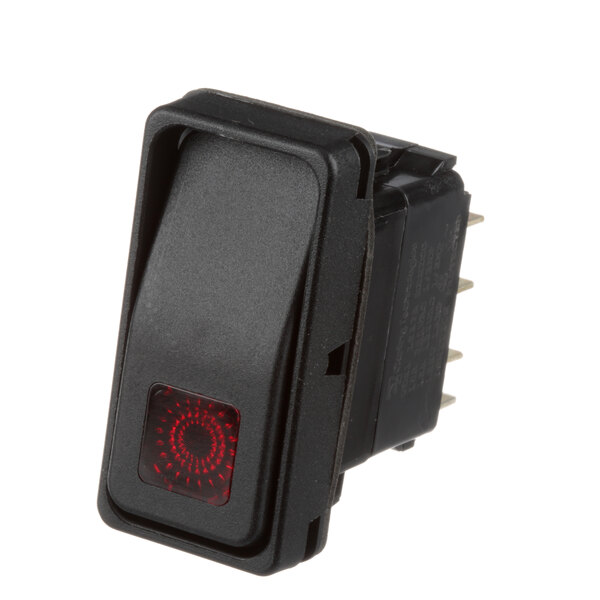 A black Cleveland rocker switch with a red light.