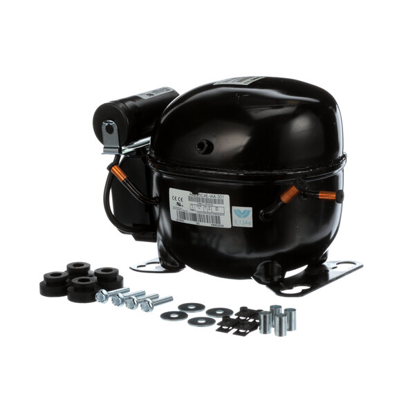 A black Traulsen 321-60203-10 compressor with nuts and bolts.