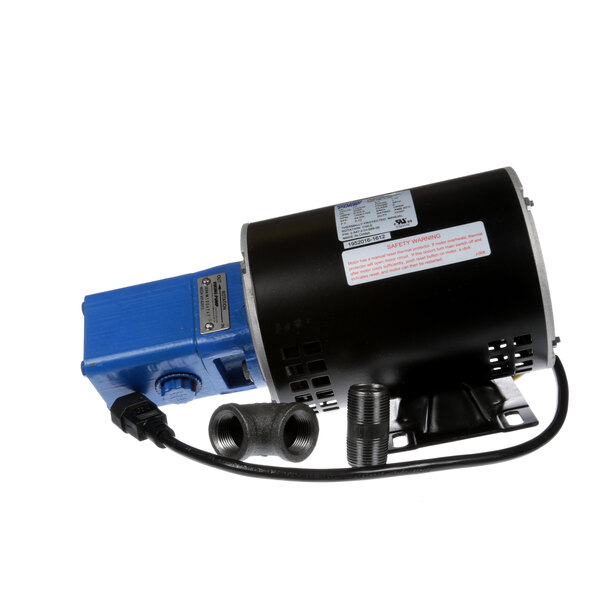 A close-up of a Pitco blue and black electric pump and motor.