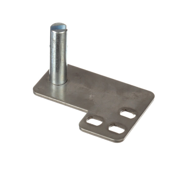 A metal plate with a metal bracket and a screw on it.