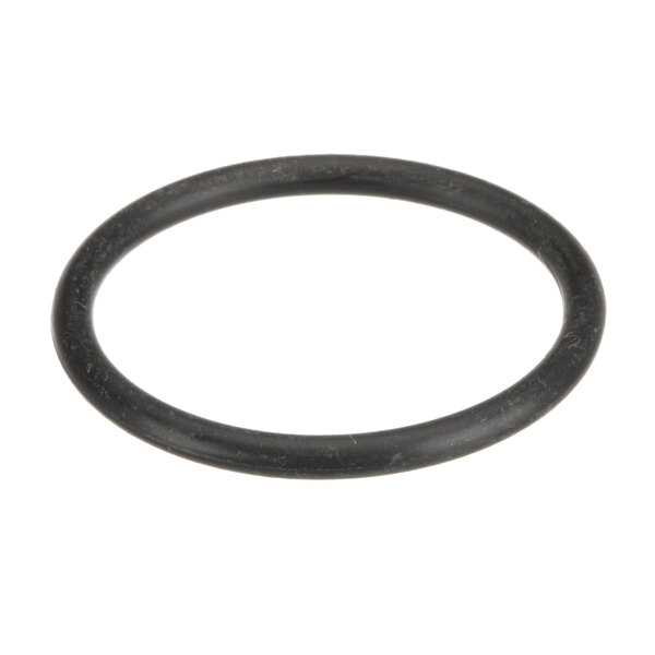 A black rubber O ring on a white background.