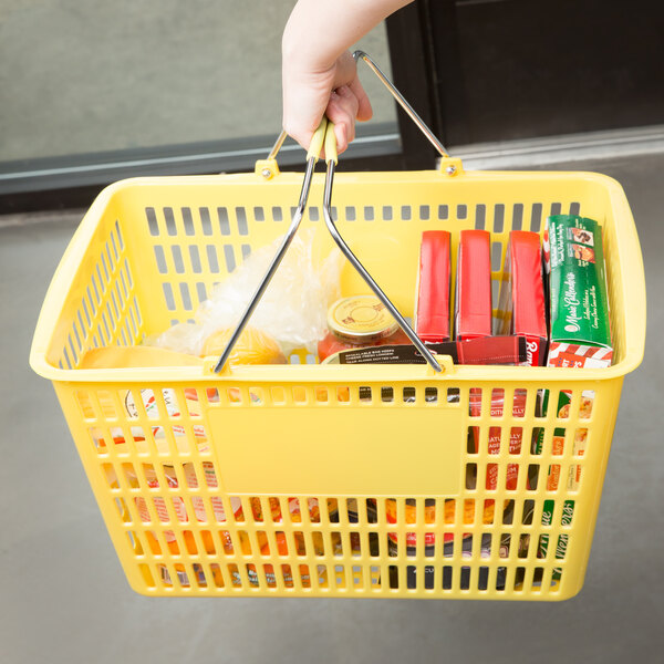 Yellow 18 3/4" x 11 1/2" Plastic Grocery Market Shopping Basket