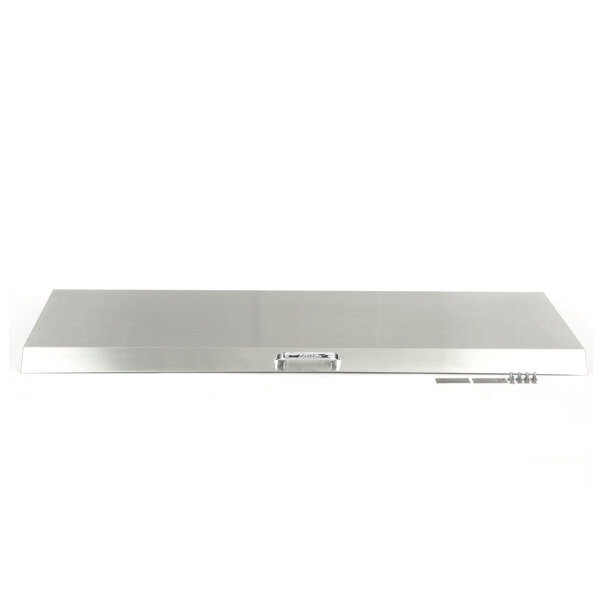 A rectangular stainless steel lid for a True Refrigeration unit with a metal handle.