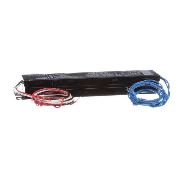A True Refrigeration black ballast with red, white, and blue wires.
