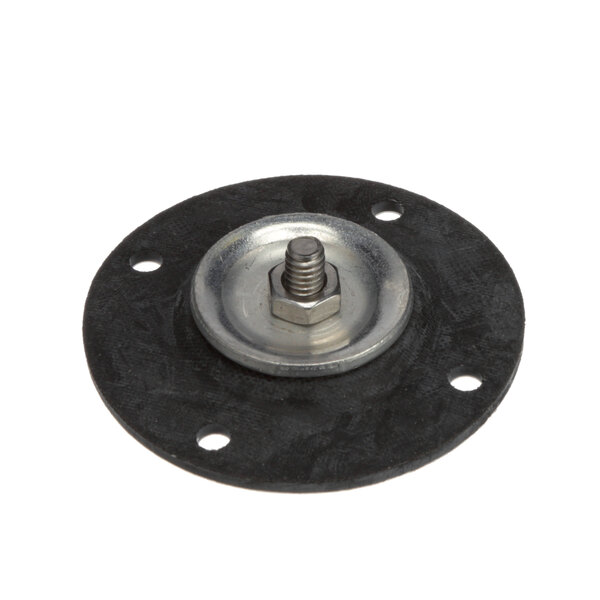 A black and silver round diaphragm with a bolt.