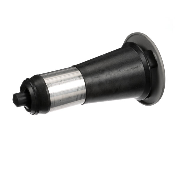 An Insinger black and silver metal overflow tube with a black handle.