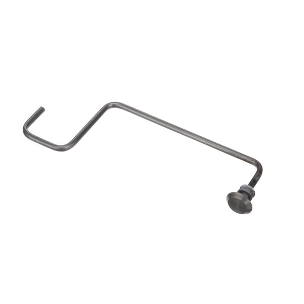 A bent metal rod with a round end.