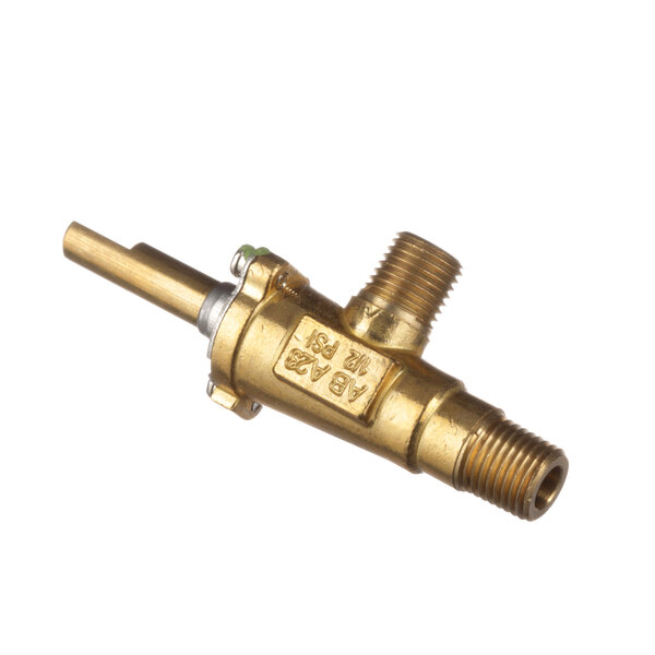 A close-up of a brass Jade Range valve with a screw.