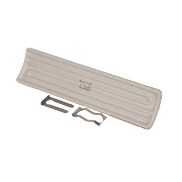 A white rectangular plastic tray with metal parts.