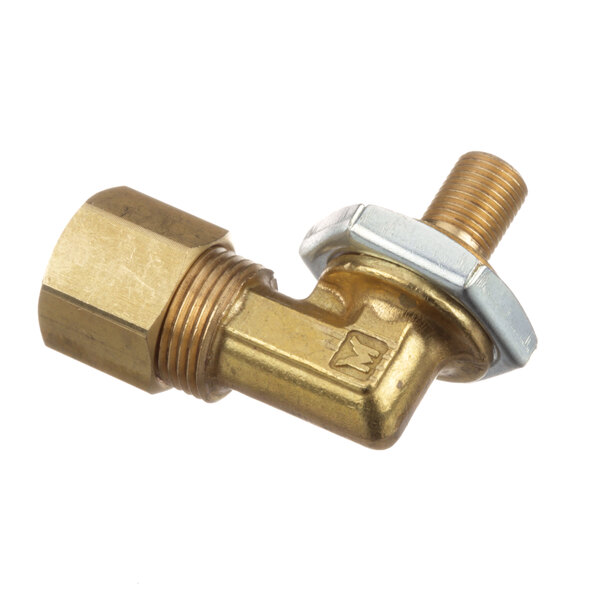 A close-up of a brass Southbend orifice fitting with a nut.