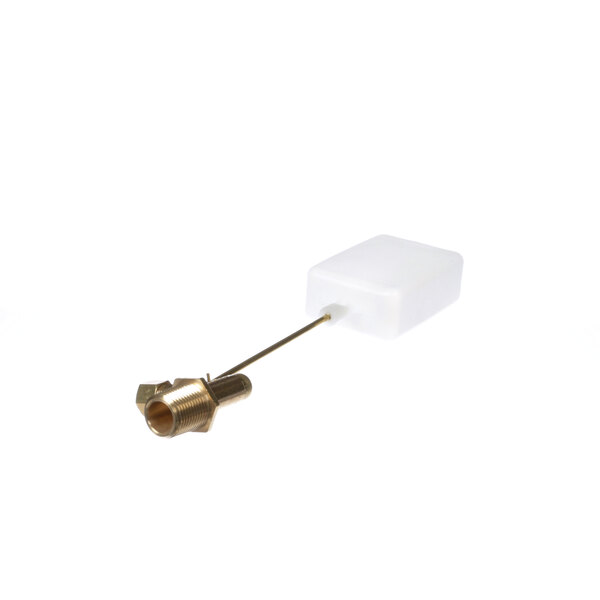 A white square Vogt float valve with a gold tip.