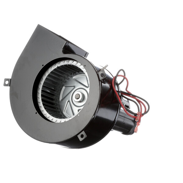 A black metal Wells blower motor with wires.