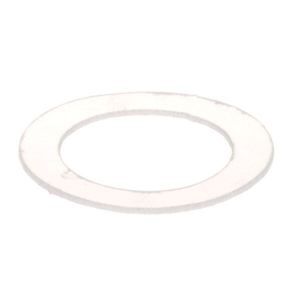 A white oval washer with a hole in the middle.