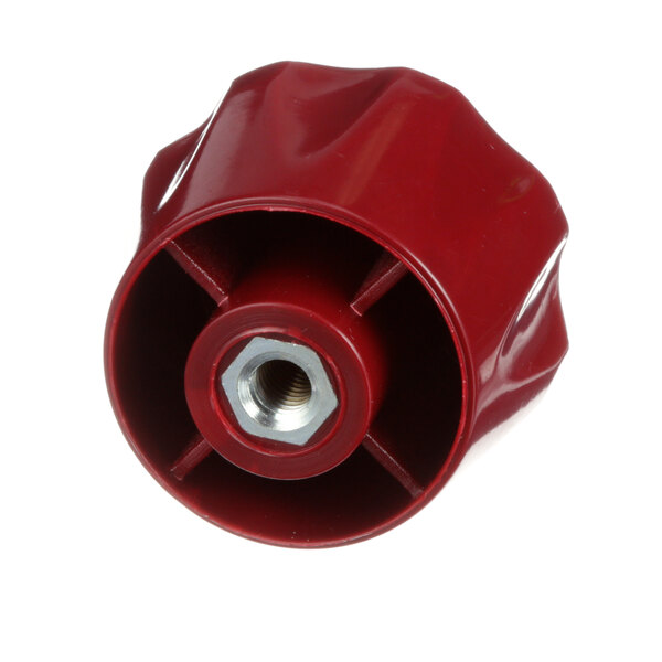 A red plastic Berkel carriage knob with a metal nut.