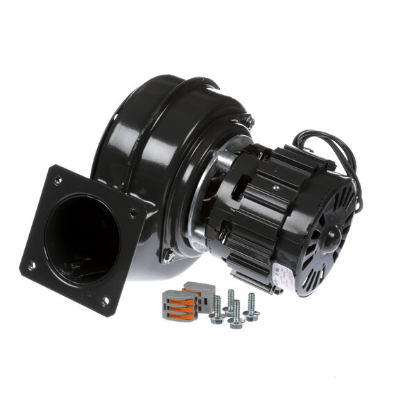 A black Cres Cor blower assembly with a metal housing and screws.
