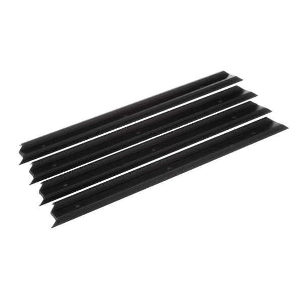 A set of four black plastic Glastender breaker strips.