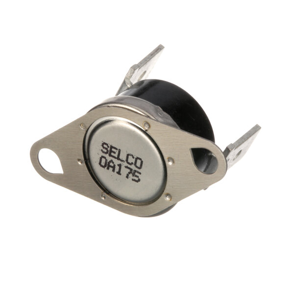 A close-up of a Crown Steam hold thermostat with a metal and black switch and the word "Selco" on it.