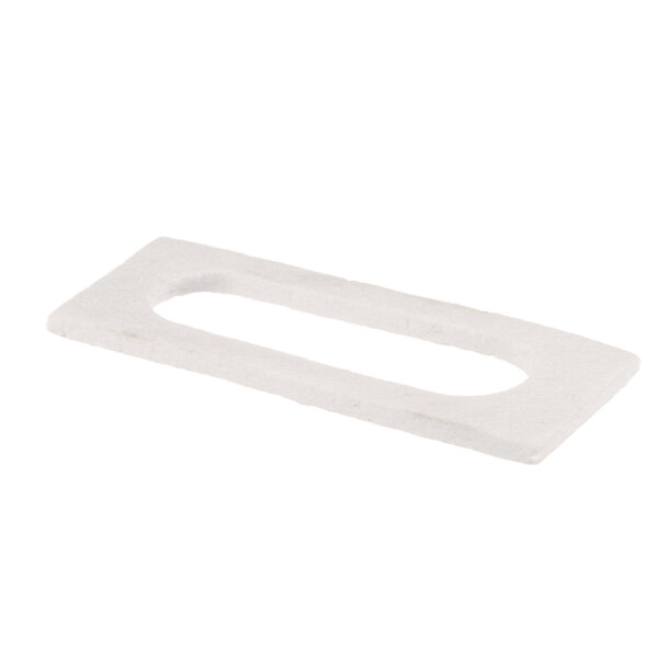 A white rectangular gasket with a hole in it.