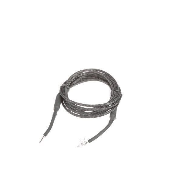 A black cable with a coil of grey wire.