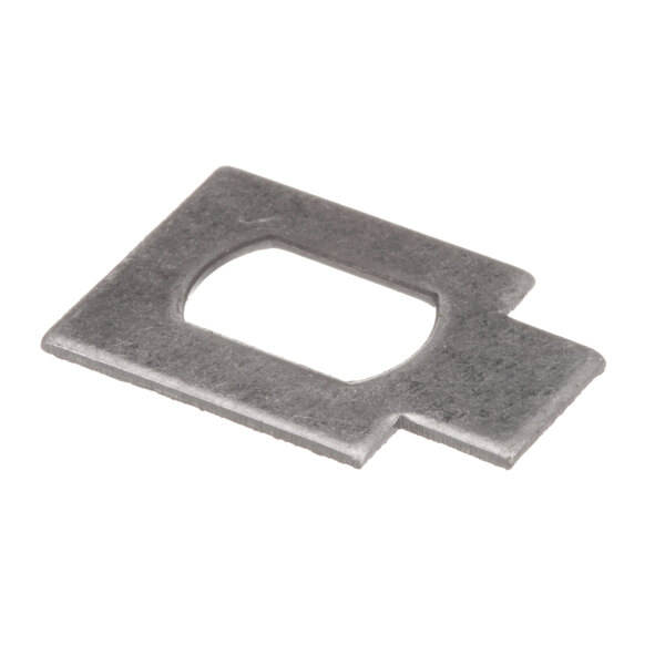 A metal piece with a hole in it, the Frymaster Retainer for Fv Drain Valve Nut.