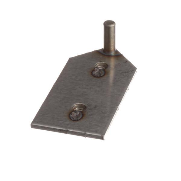 A metal plate with holes and screws on it, the Southbend 1185028 Hinge.
