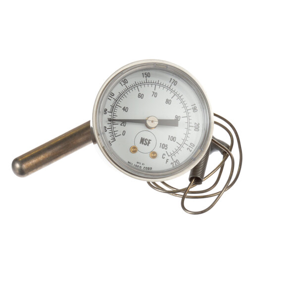 A close-up of a Hatco temperature monitor pressure gauge with a wire attached.