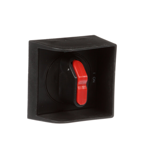 A black box with a red switch on top.