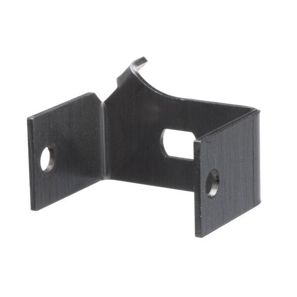 A black metal Pitco drain valve bracket with two holes.