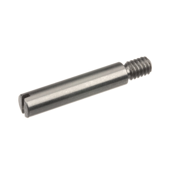 A close-up of a stainless steel Hatco screw with a screw head.