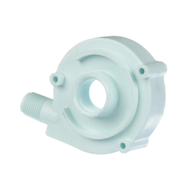 A white plastic Champion pump volute with a hole in the middle.