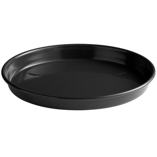 A black round Chicago Metallic BAKALON deep dish pizza pan.