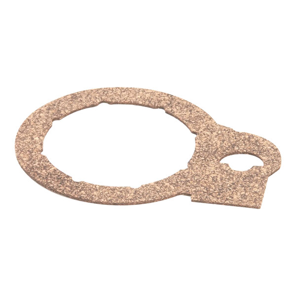 A circular cork gasket with a hole in the middle.