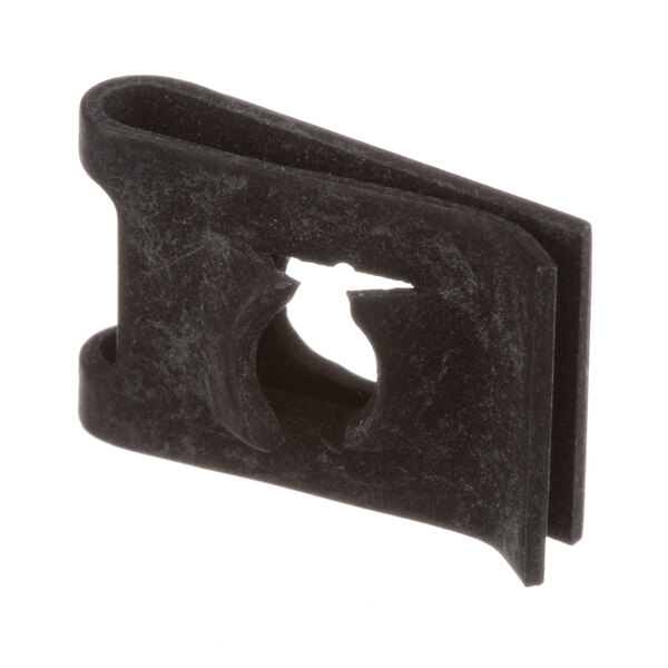 A black plastic clip with a hole in the middle.