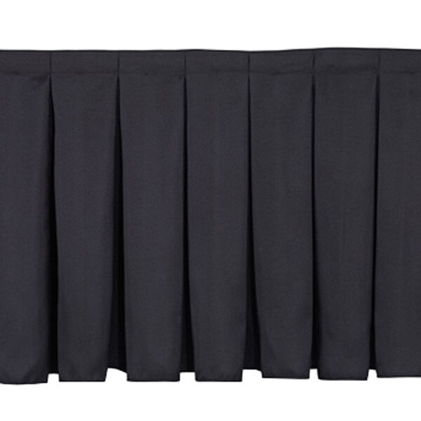 A black pleated stage skirt with a black line at the bottom.