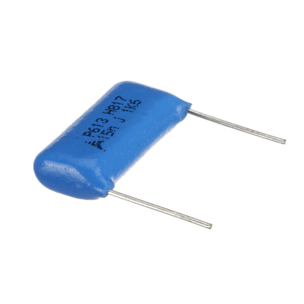 A blue Wells 2E-35635 capacitor with black text.