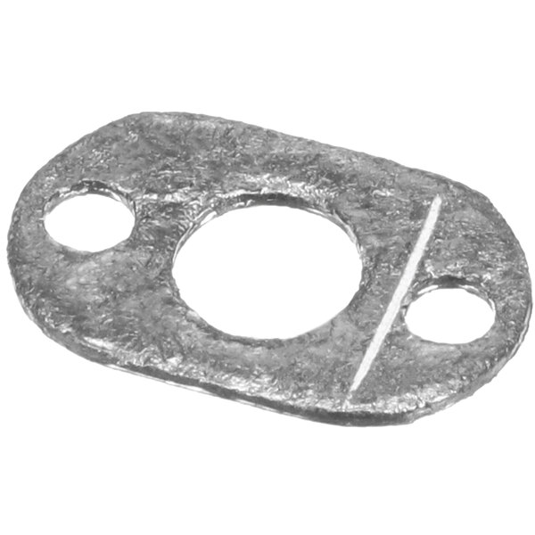 A silver metal Rational gasket electrode with two holes in it.