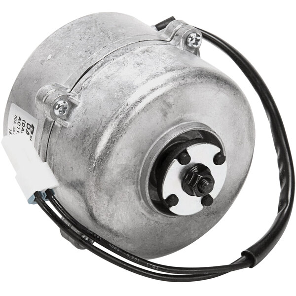 A Norlake condenser fan motor with black and white wires.