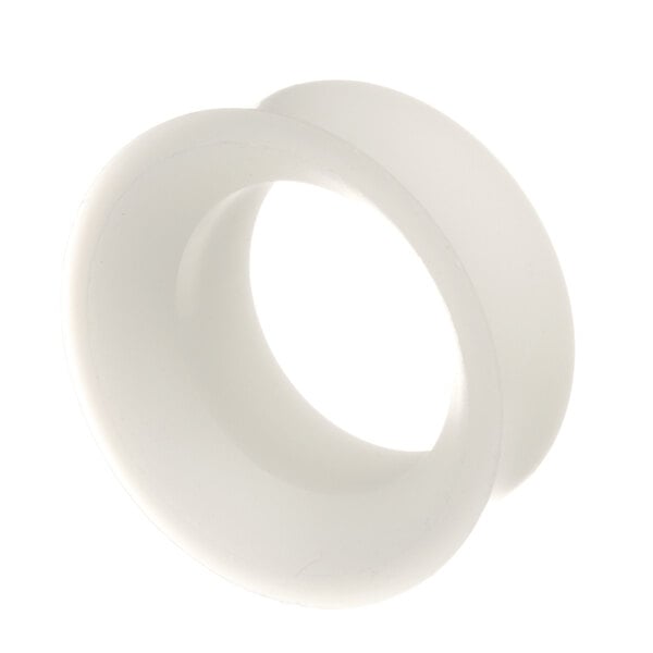 A white circular plastic bearing with a hole in the middle.