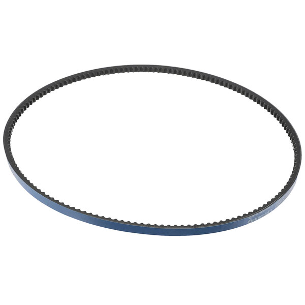 A blue V-belt with a black band.