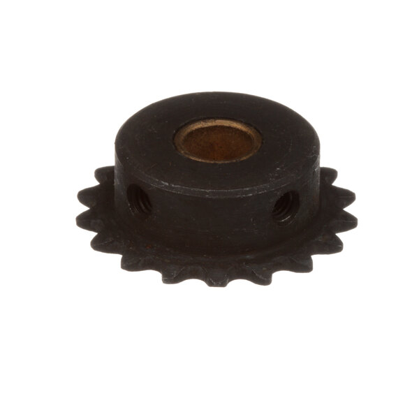 A black metal Frymaster sprocket with a hole in the center.