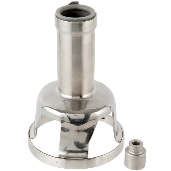 A Robot Coupe stainless steel bell cover with a metal blade.