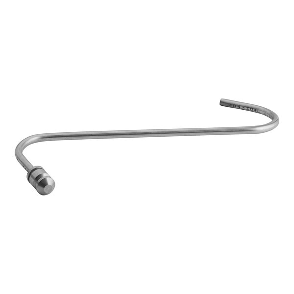A long metal rod with a metal hook on one end and screws on the other.