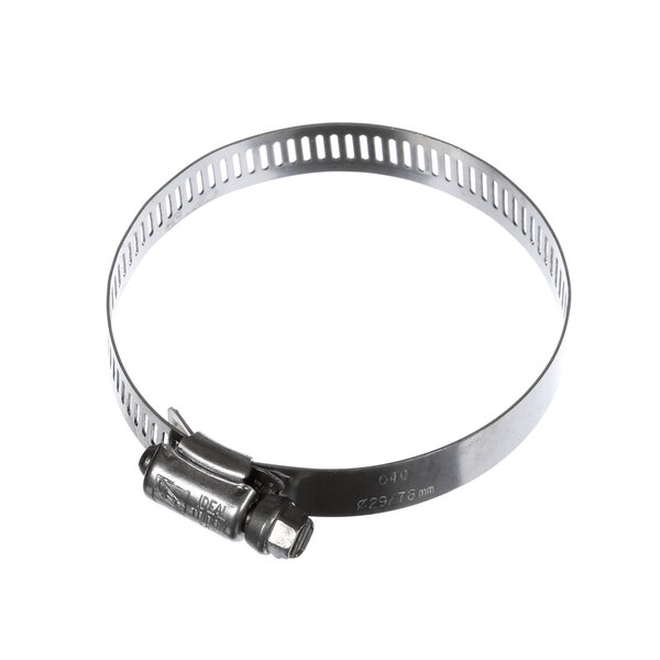 A Champion stainless steel hose clamp with a screw.