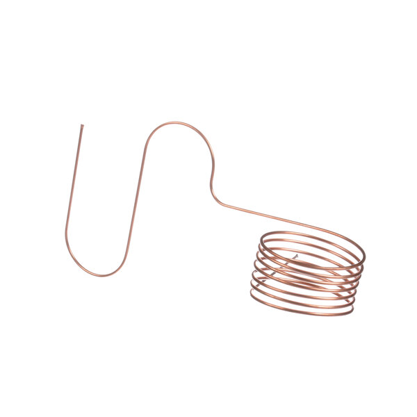 A coil of copper capillary tube with a spiral on it.