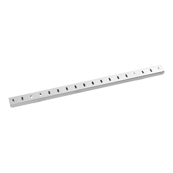 A silver metal rectangular bar with holes on each end.