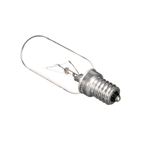 A True Refrigeration 220v light bulb with a single filament.