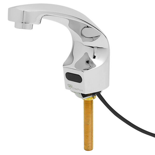 A T&S chrome hands-free sensor faucet with a wire.