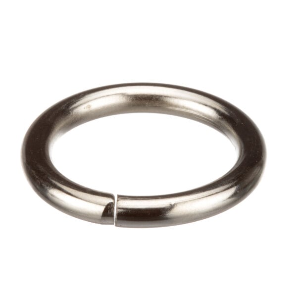 A close-up of a stainless steel ring with a hole in it.