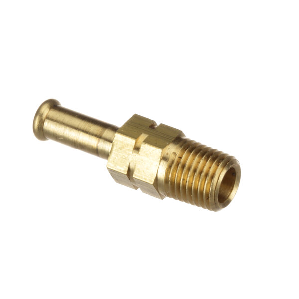 A brass threaded male connector for a Cleveland steam equipment part.